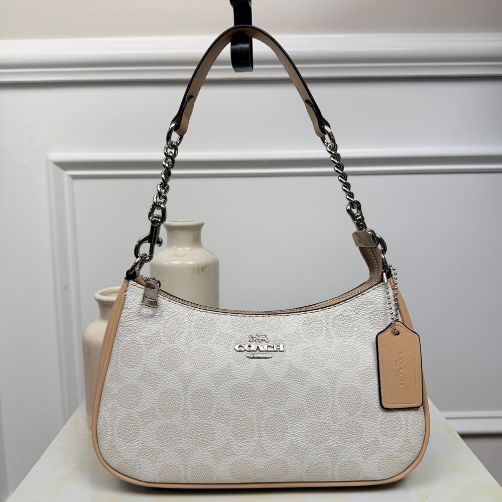 Coach Teri Shoulder Bag in Signature Canvas Chalk Light Saddle